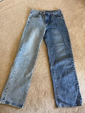 SHEIN Two-Tone Straight Leg Jeans in Light & Dark Blue